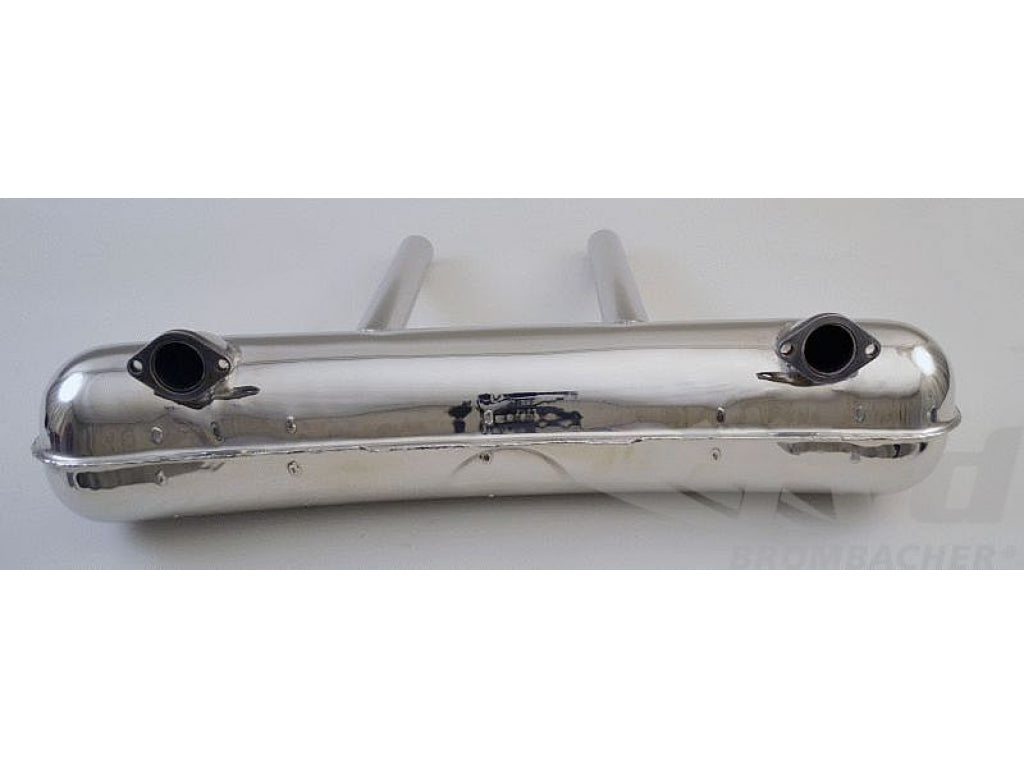 Sport Muffler Stainless Steel Export, 2 In x 2 Out, Dual 50mm Center Tips
