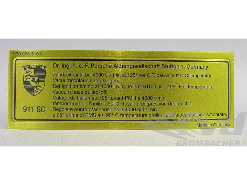 Ignition Timing Decal / Sticker 911 SC 1981-83