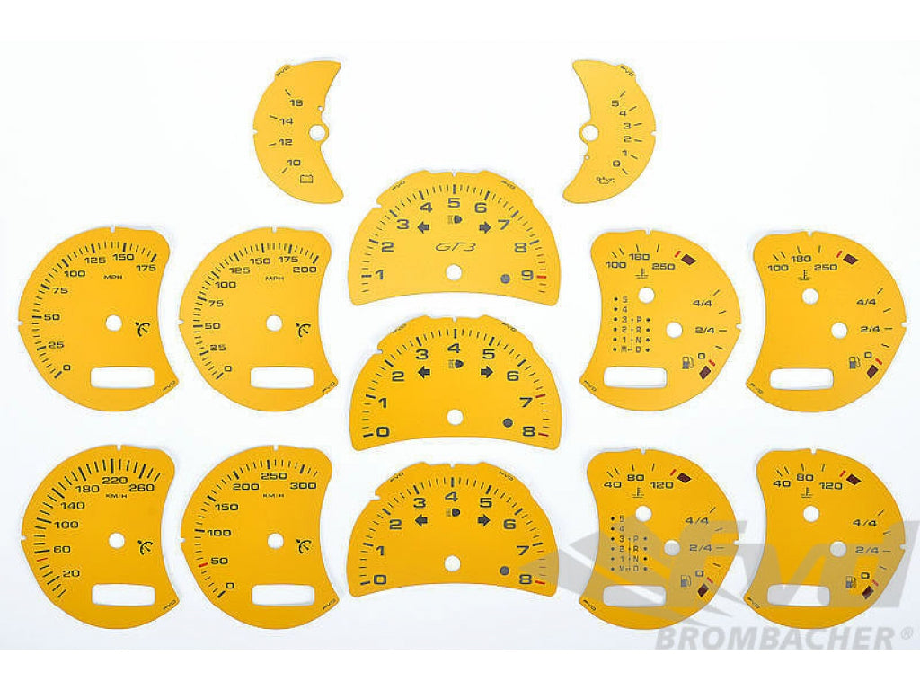 Gauge Faces speed yellow 986/996/GT3 02-, 996Turbo/GT2 with Onboard Computer