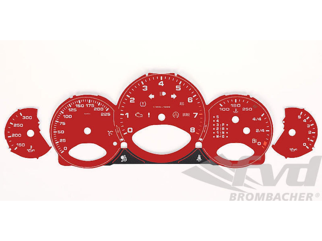 Gauge Faces guards red 997 Turbo MPH, Tiptronic, Fahrenheit