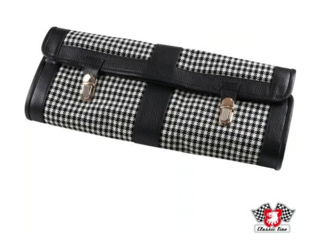Tool pouch, black leather with white pepita pattern, without tools