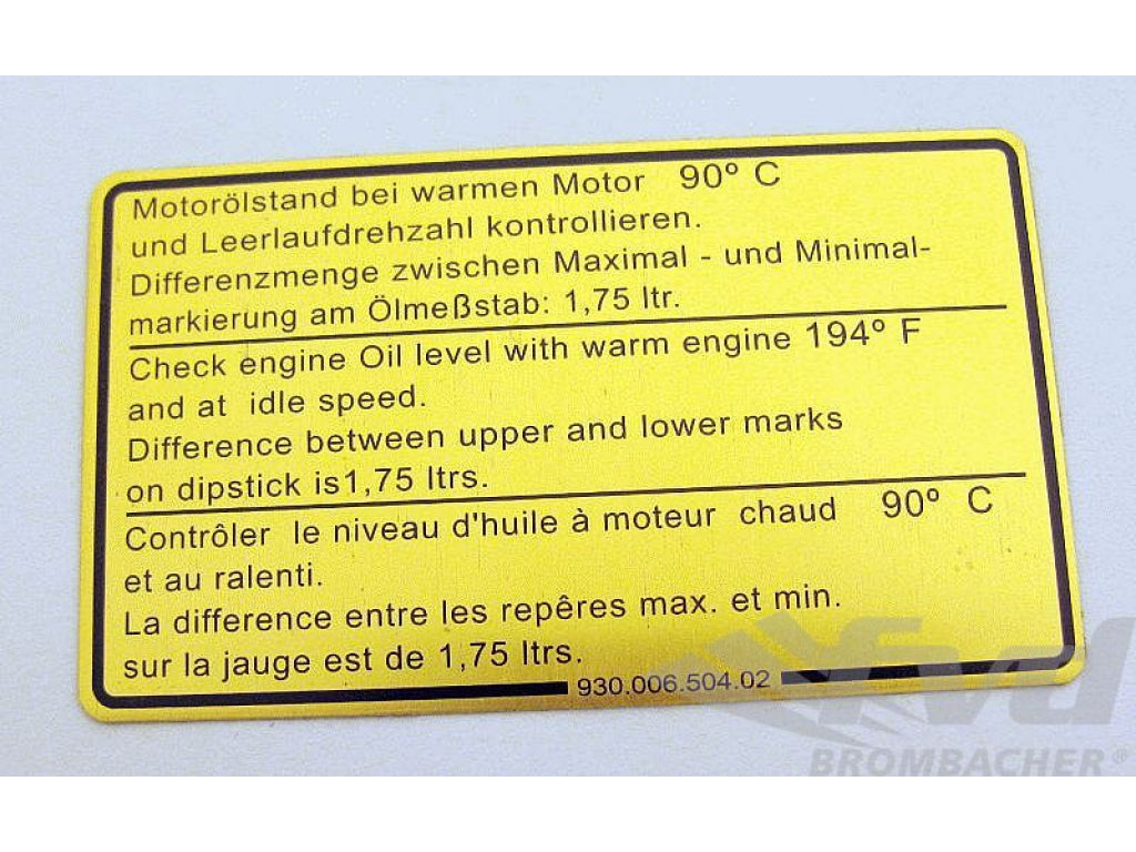 Engine Oil Level Decal / Sticker 911 1981-89