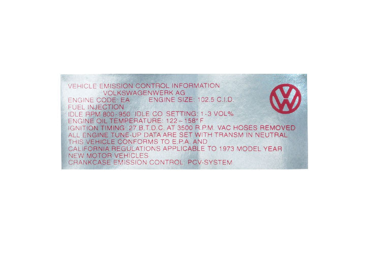 ENGINE COMPARTMENT DECAL timing STICKER; 1973; 914; 1.7