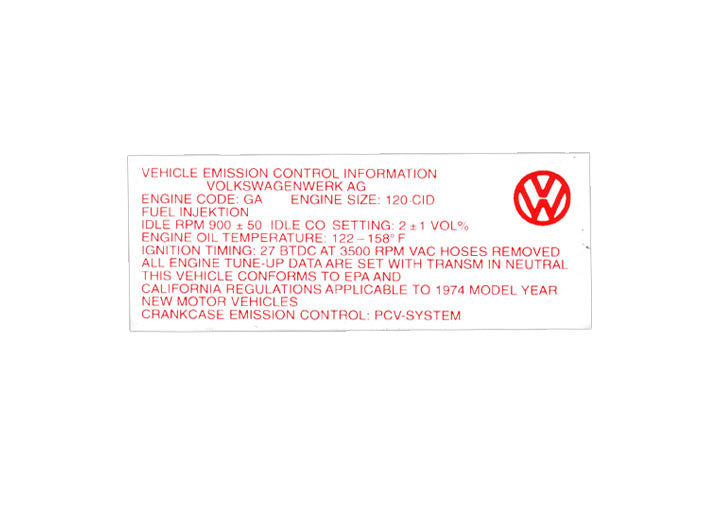 ENGINE COMPARTMENT DECAL timing STICKER 2.0; 914 1974