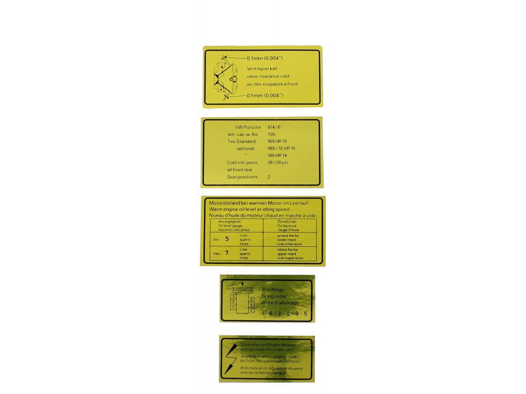5 piece engine lid sticker decal set, 914-6; 10% OFF!