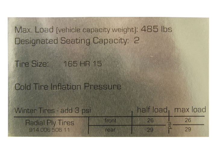 TIRE pressure INFLATION STICKER 75 76 914