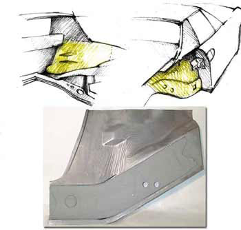 LOWER and UPPER 914 inner WHEEL HOUSE right firewall (one piece); 914 1970-76