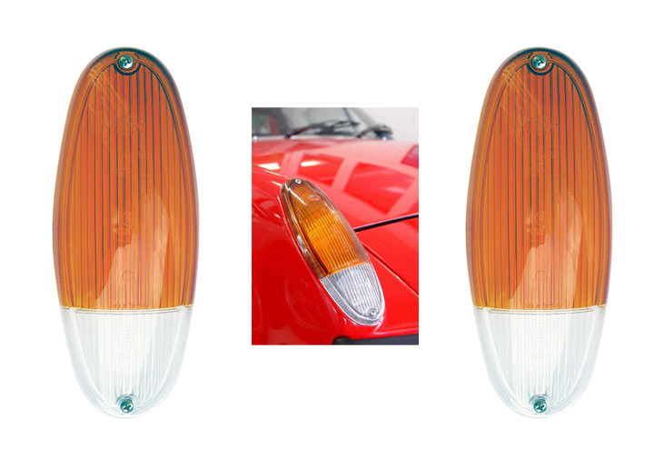 FRONT TURN SIGNAL LENSES DARK AMBER/WHITE EUROPEAN TYPE, SET OF TWO; 914