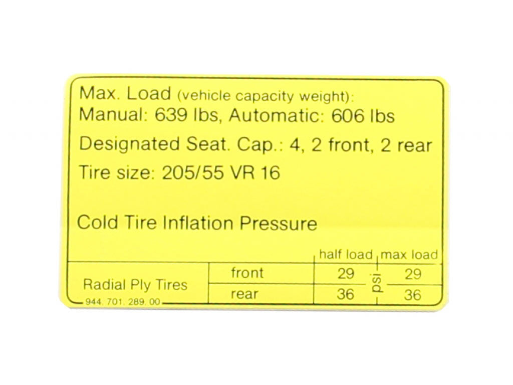 DECAL-TIRE PRESSURE