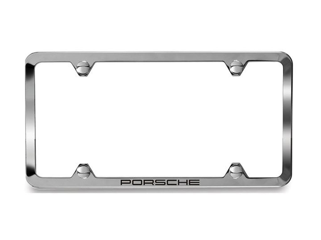 POLISHED Stainless Steel Slimline License Plate Frame with Porsche Script
