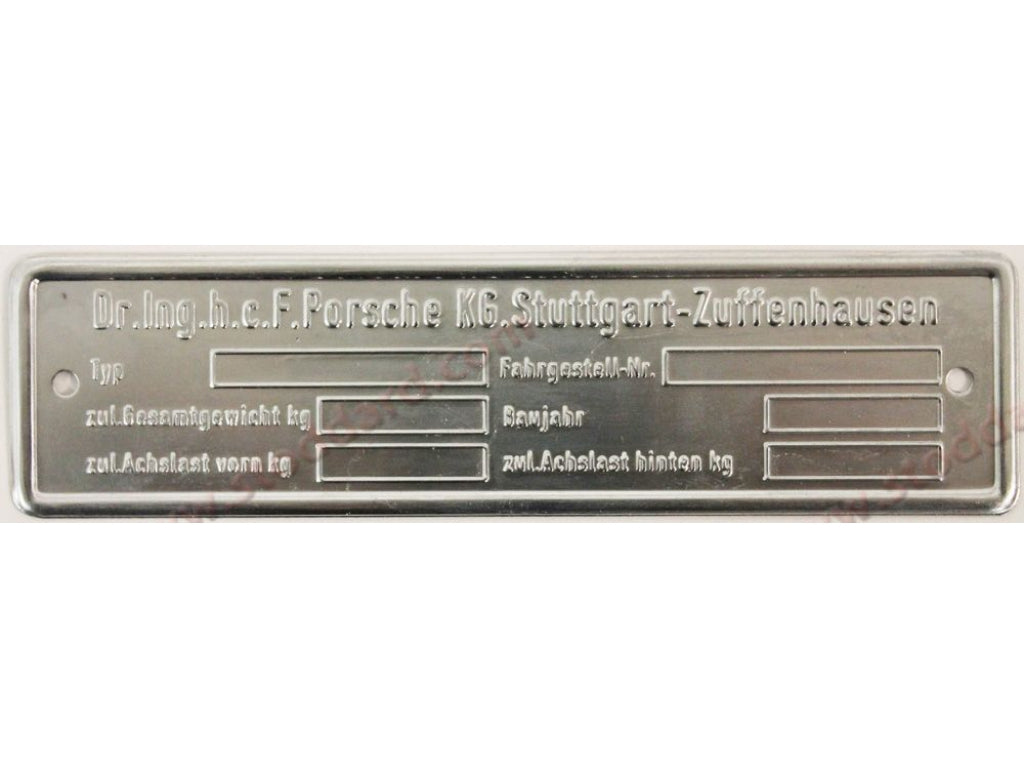Chassis Identification Tag, Blank for 911 / 906