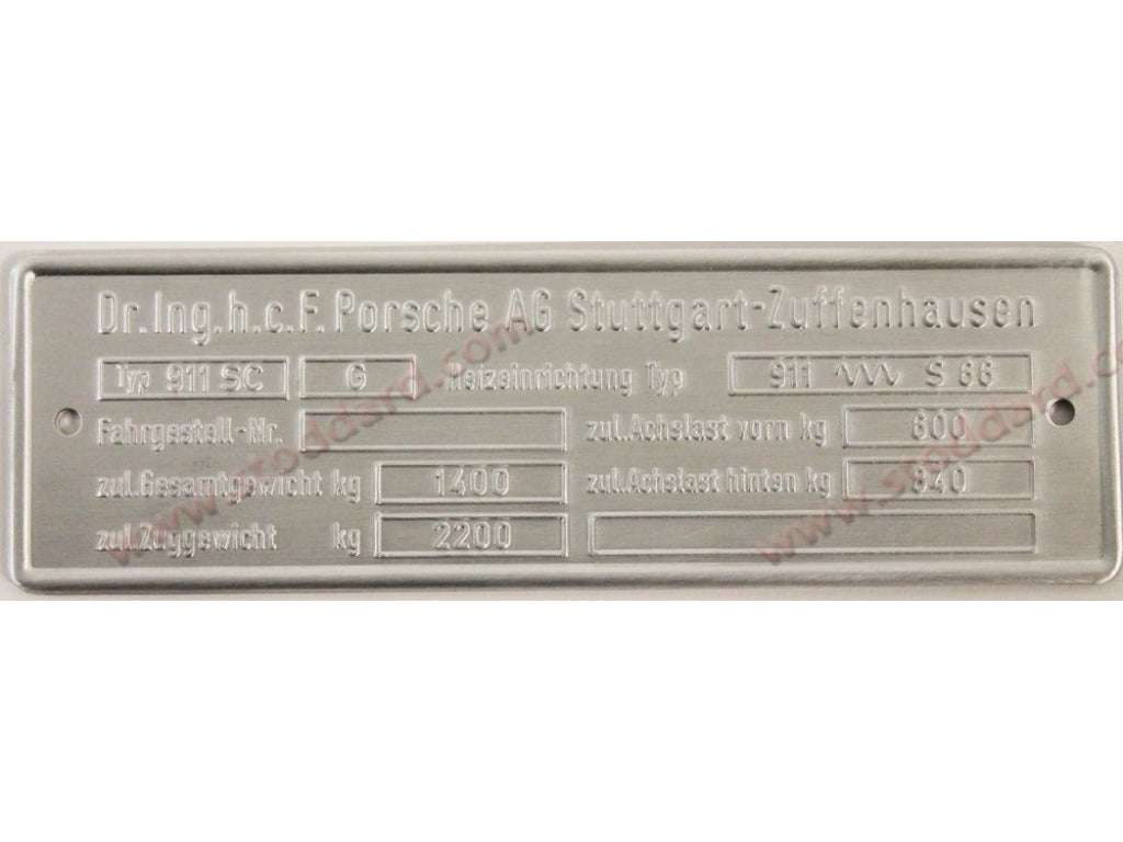 Chassis Identification Tag 911SC G