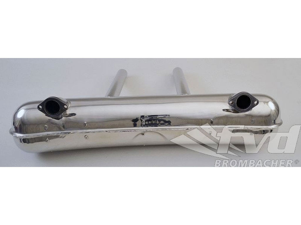 Sport Muffler Stainless Steel Export, 2 In x 2 Out, Dual 50mm Center Tips