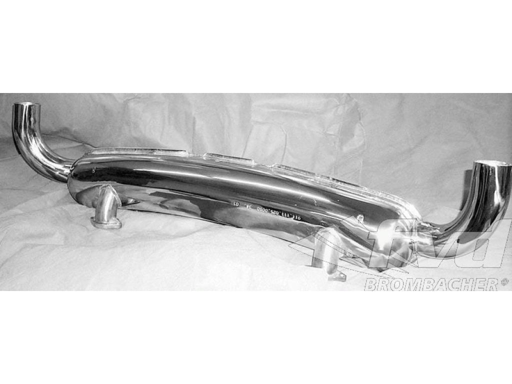 Sport Muffler Stainless Steel TUV, 2 In x 2 Out, Dual 70mm End Tips