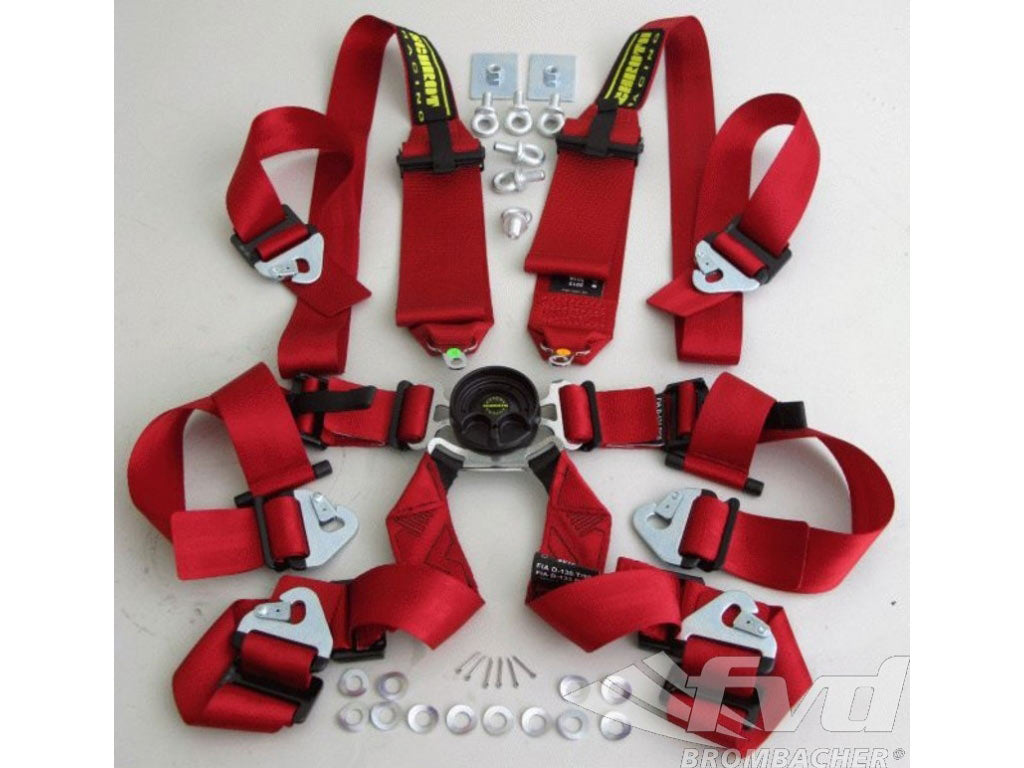 Schroth 6 Point Belt Profi 2-6 Hans 50/75/50mm Red with SlipStop system