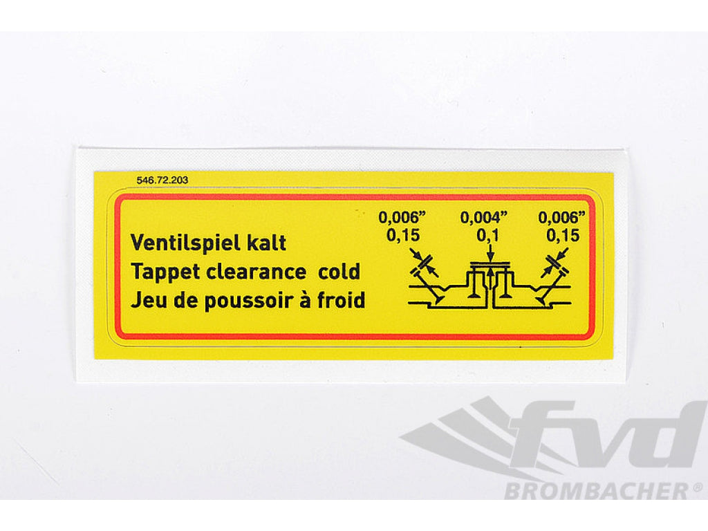 Sticker Tappet clearance