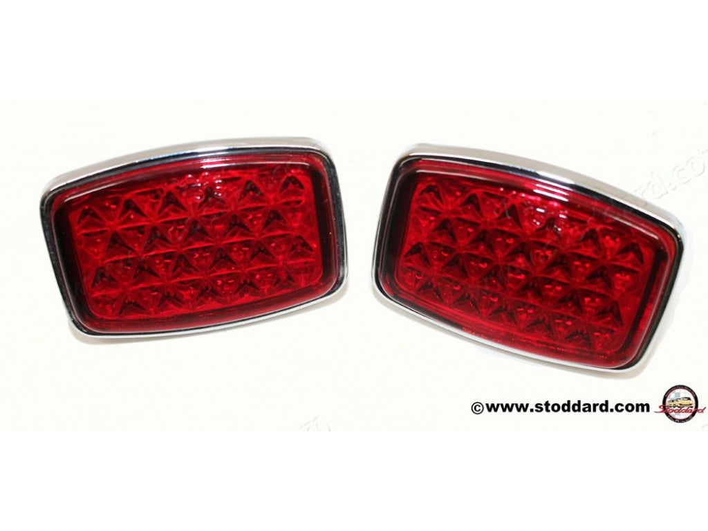 Rear Reflector, Glass, Set of Two (2) with Aluminum Base and Hardware. As Original and Concours Correct for 356 and 356A through 1959 64473150110
