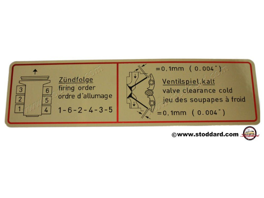 Firing Order and Valve Clearance. Red Border, For Early 911 (1964 - 1966)