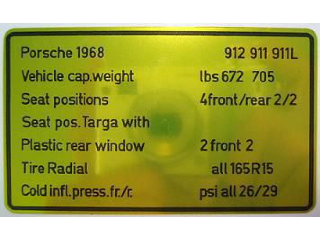 Vehicle Capacities and Tires Decal.