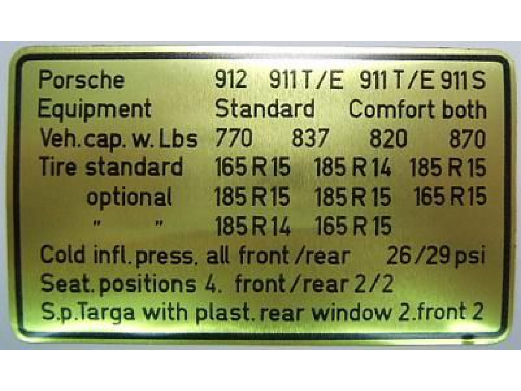 Vehicle Capacities and Tire Decal.