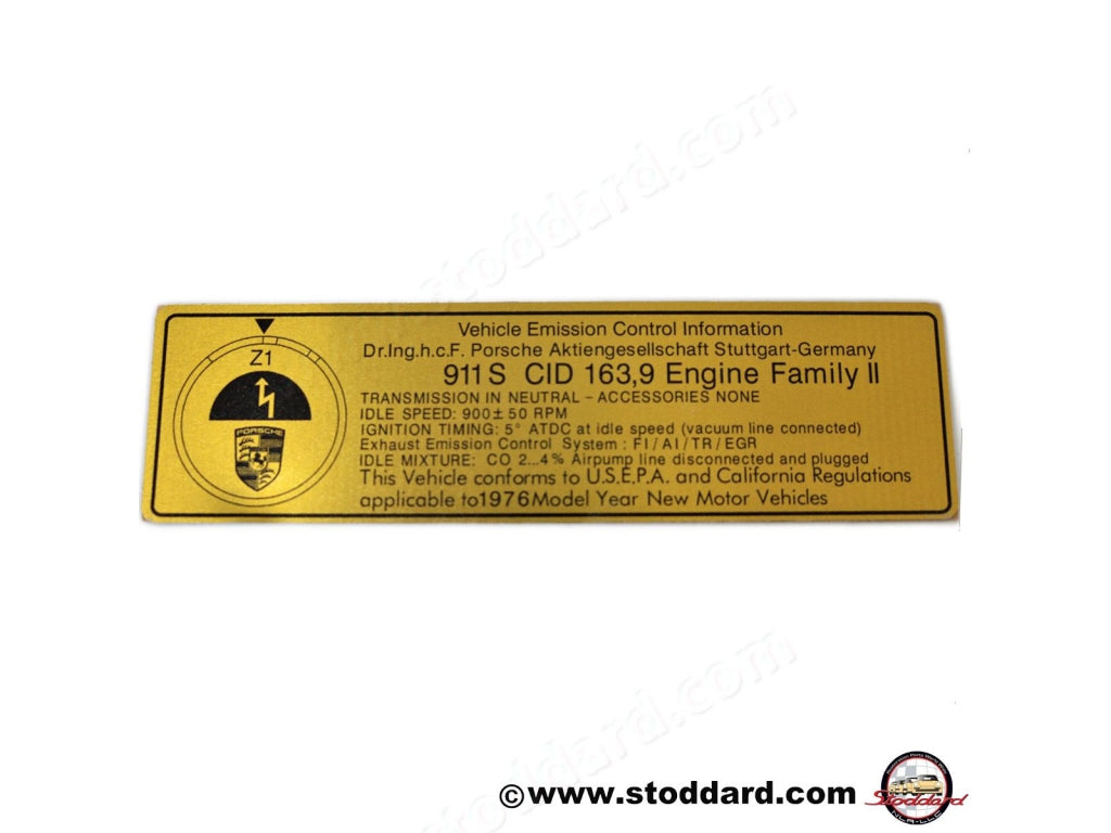 Emission Decal For 911 1974-77