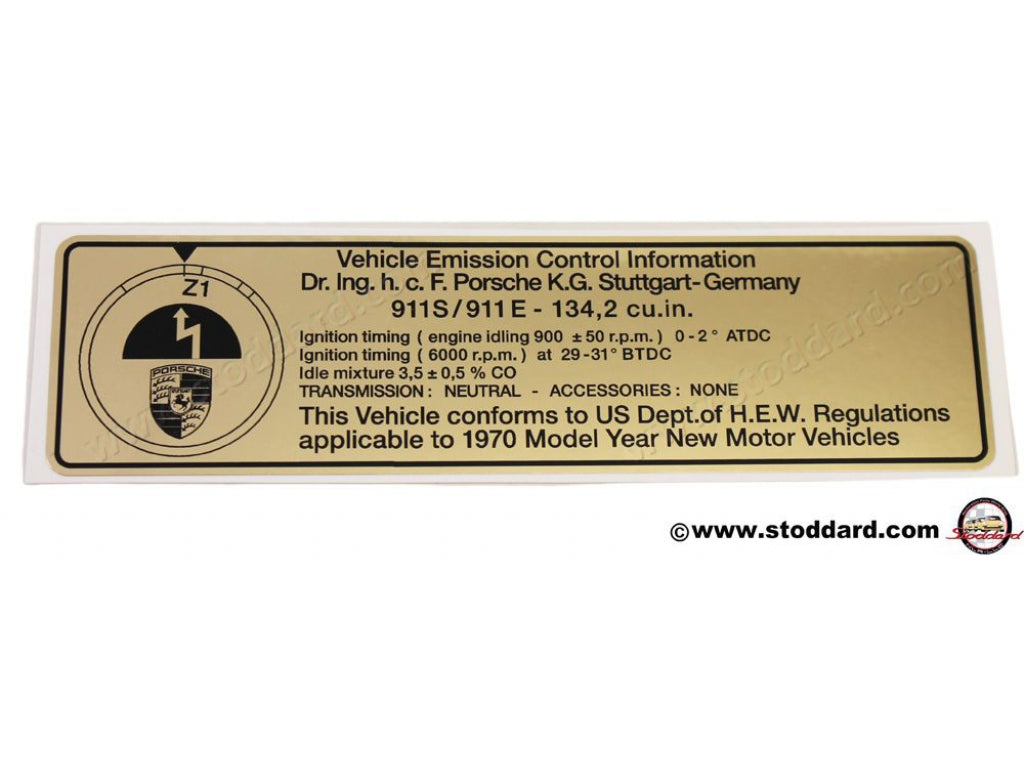 Ignition Timing Decal 911E 911S 1970