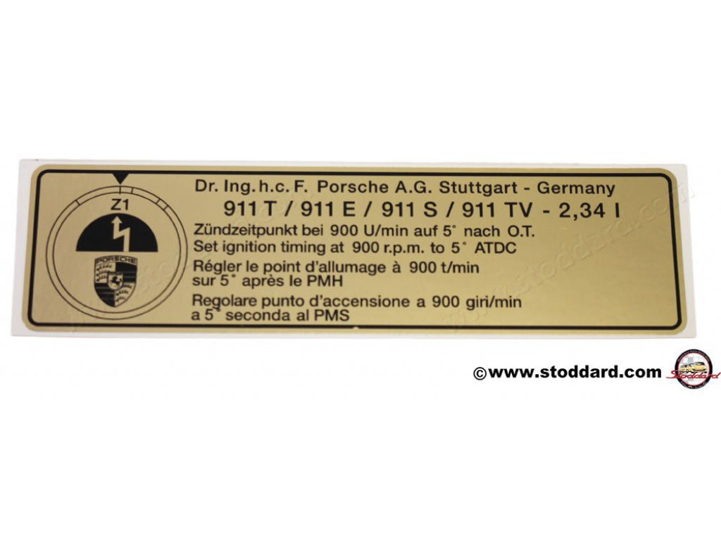 Ignition Timing Decal European-Spec 911 1972-73