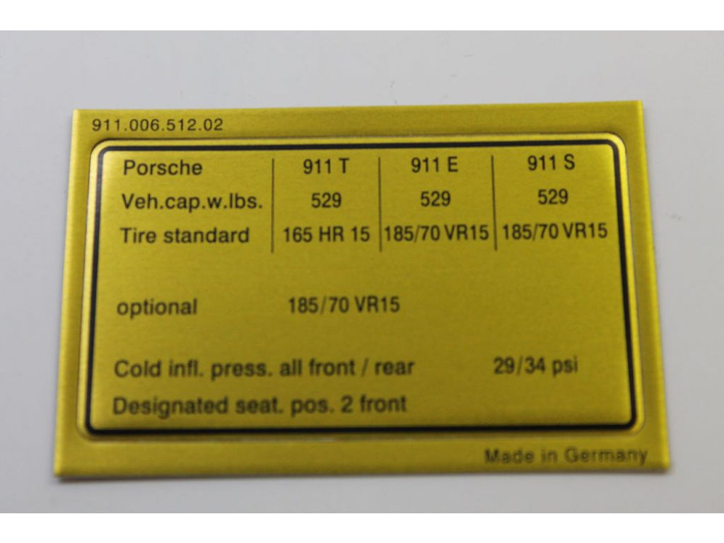 Vehicle Capacities and Tire Pressure Decal.