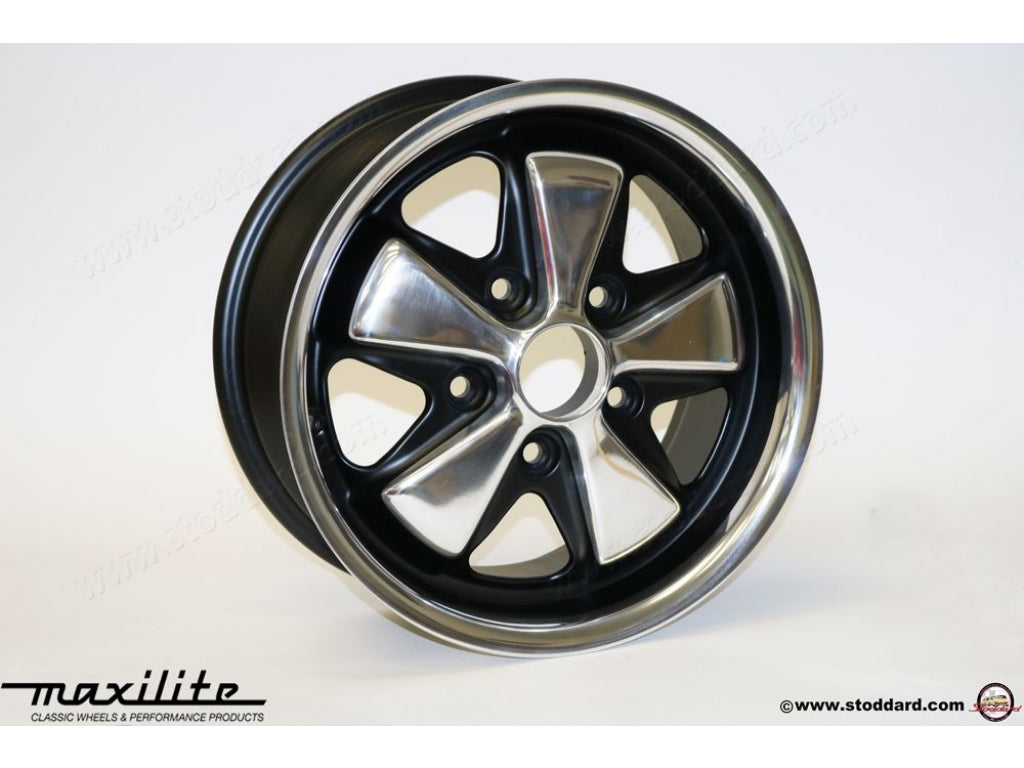 Maxilte Fuchs Style Wheel 15 x 7-inch 911R Offset Polished Lip and Petals, Black Insets