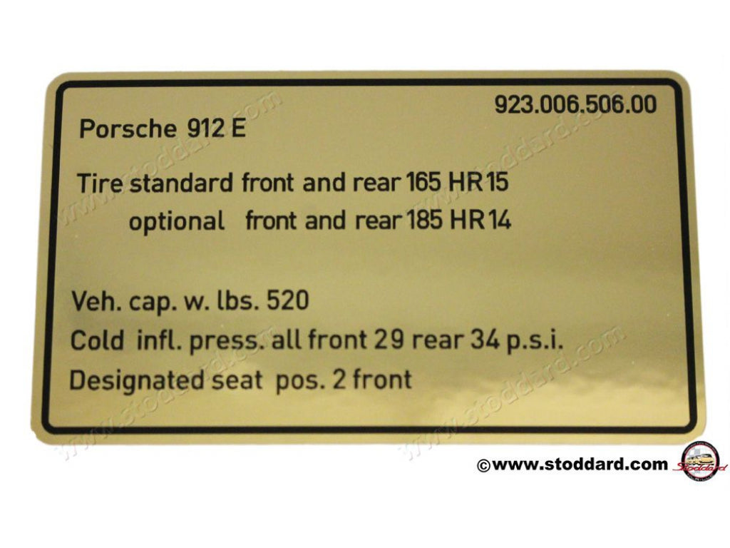 Vehicle Capacities and Tire Pressure Decal, 912E (1976)