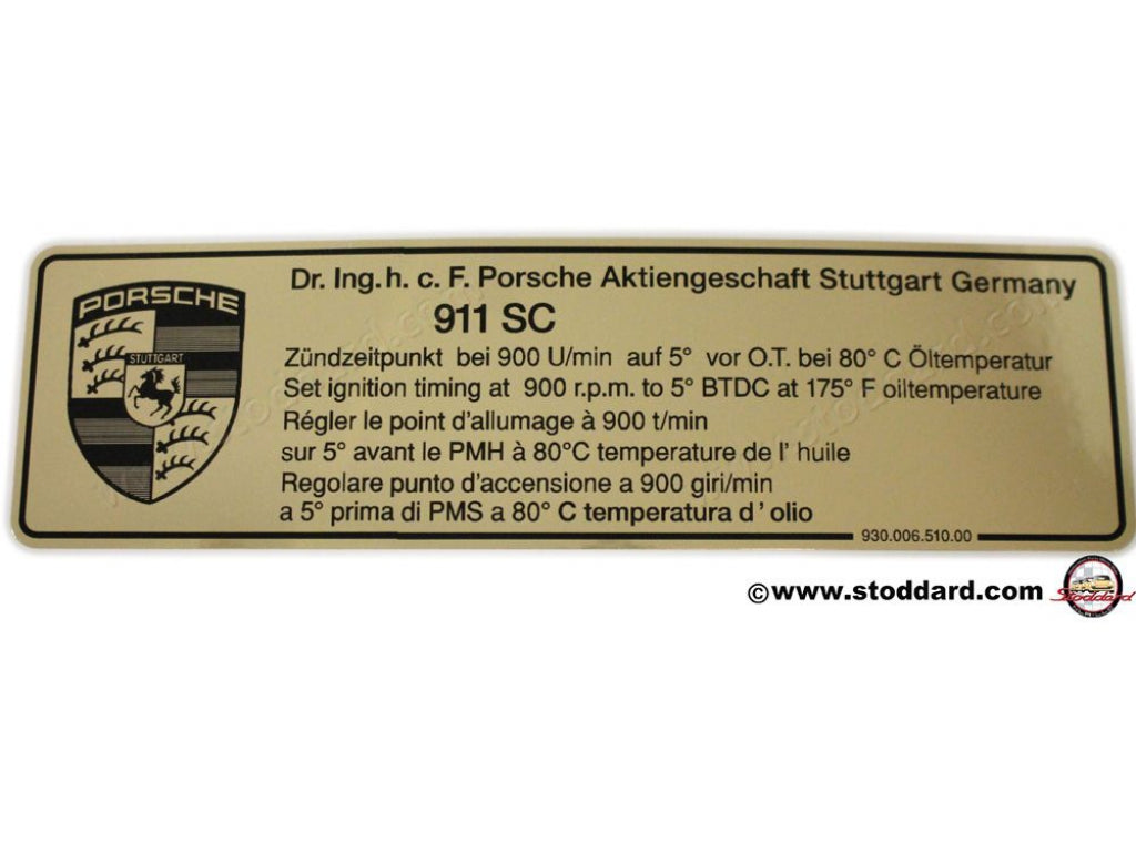 Timing Decal for 911 911SC 1978-1983
