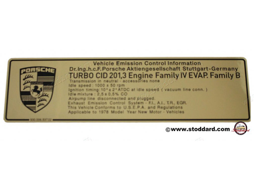 Timing Decal for 911 Turbo 930 1978-1982