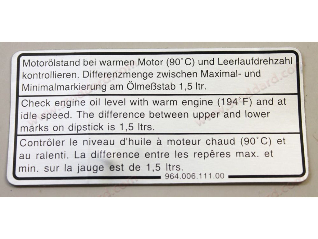 Engine Oil Label Decal Sticker 911 89-98