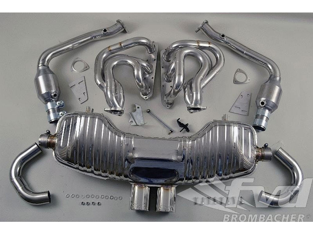 Exhaust System 987 Cayman Brombacher (Soundversion) 200 Cell Cats, Tips 2x90mm