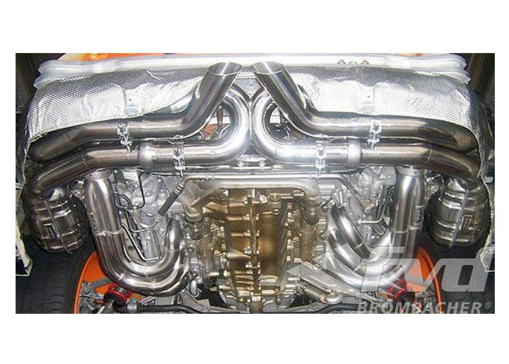 Exhaust System 997 GT3 Brombacher (Sound Version), stainless steel, 200 cell cats, RSR style tips