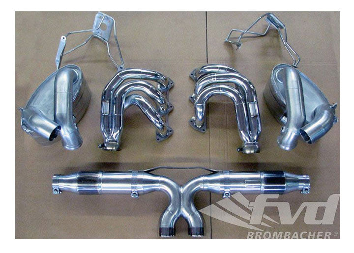 Exhaust System 997 GT3 Brombacher (Sound Version), Stainless, 200 Cell Cats, Dual 2x90 mm Tips