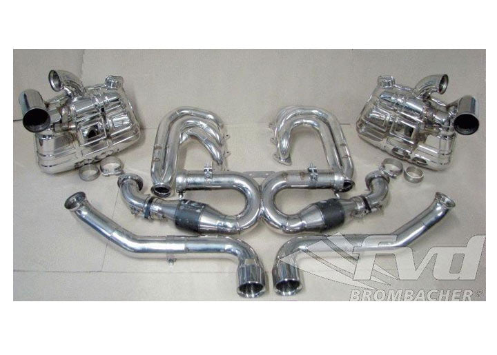 Exhaust System 997 GT3 Brombacher  (Sound Version) 200 Cell Sport Cats, Dual 2x90mm Center Exit Ti