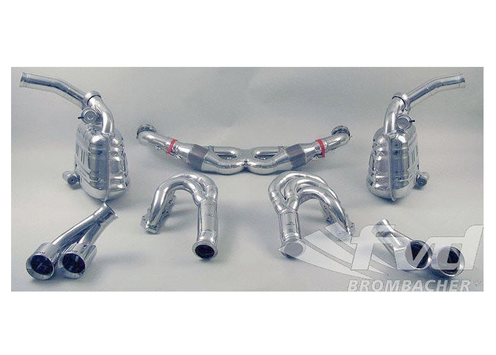 Exhaust System sound switch 997 09- Brombacher  Stainless Steel, 200 Cell Cats ,Tips 4x90mm TUV