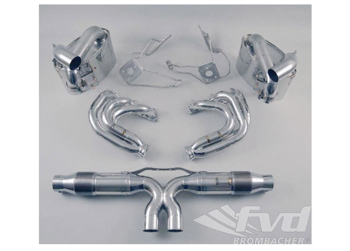 Exhaust System 997 GT3 10- Brombacher (Sound Version), Stainless, 200 Cell Cats, Dual Tips