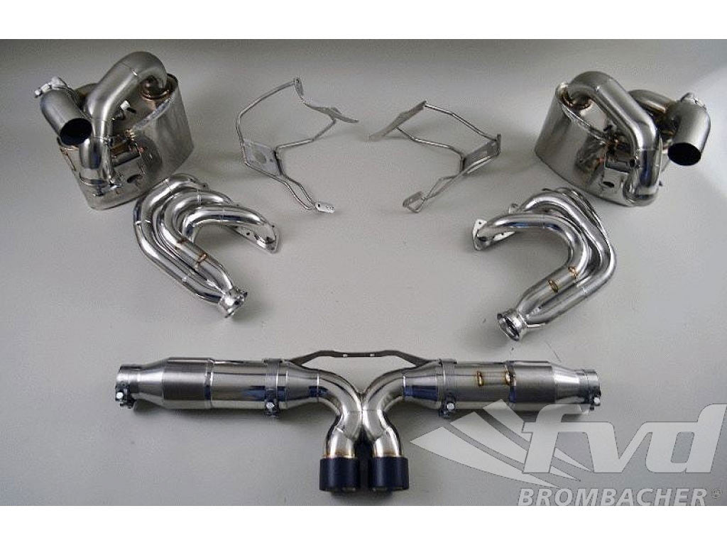Exhaust System 997.2 GT3 with Valves, 200 Cell Sport Cats, 2 x 80mm (stock size) Black Tips