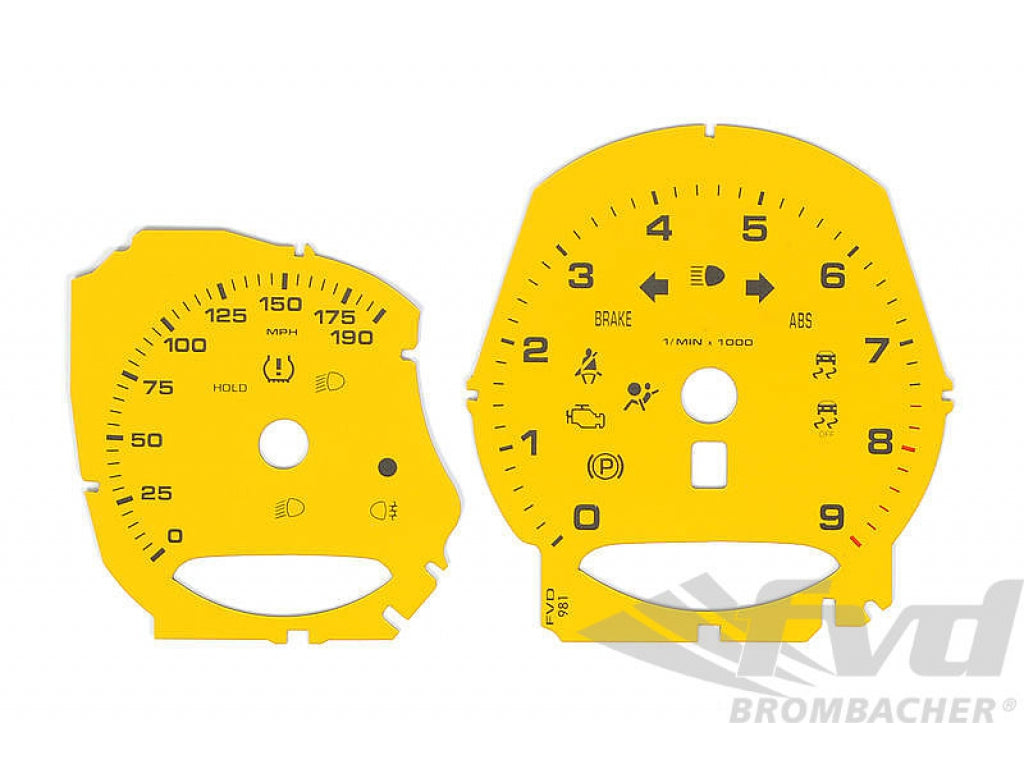 Instrument Face Set 981 Boxster Spyder - Racing Yellow - Manual - MPH - 190 MPH