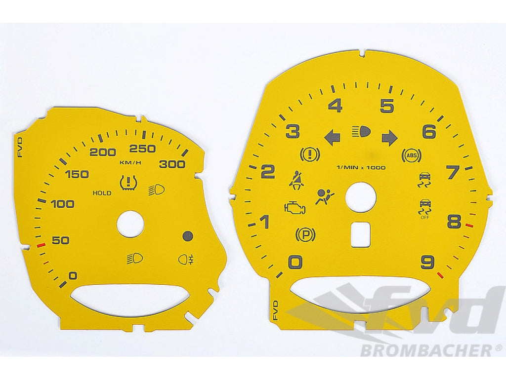 Instrument Face Set 981 Boxster Spyder - Racing Yellow - Manual - KPH - 300 KPH