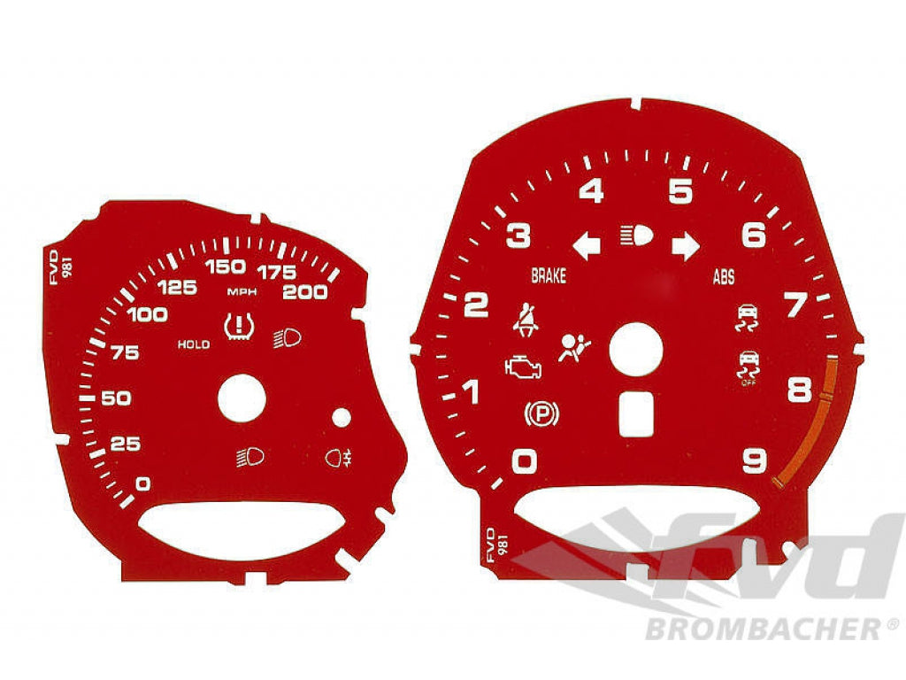 Instrument Face Set 981 Cayman GT4 - Guards Red - Manual - MPH - 200 MPH