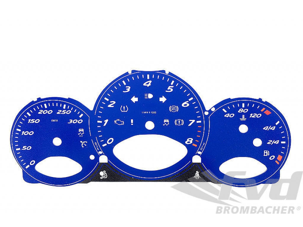 Instrument Face Set 987.2 - Boxster Spyder - Blue (Pantone 294 C) - Manual - KPH - 300 KPH - CUSTOM