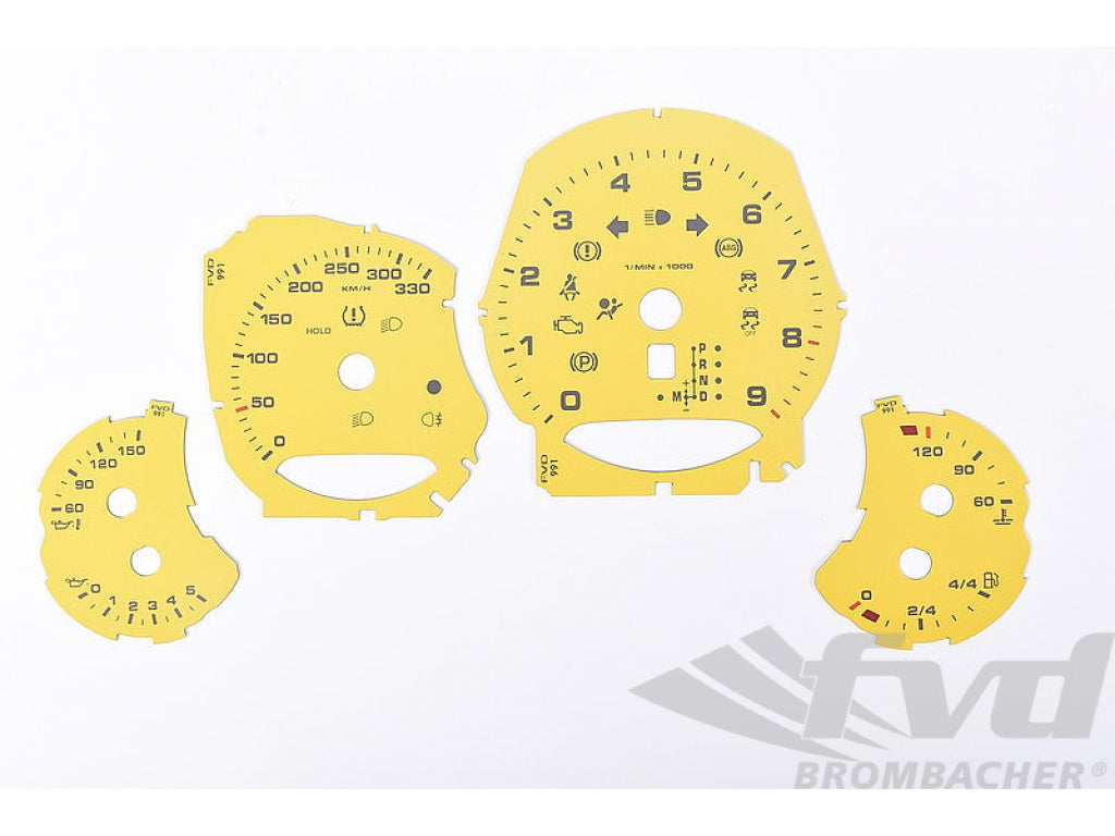 Instrument Face Set 991.1 - Racing Yellow - PDK- KPH - CELSIUS - 330 KPH