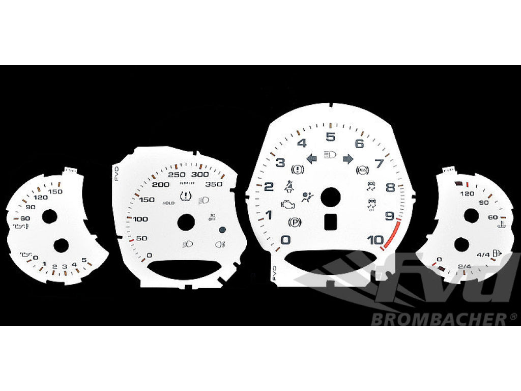 Instrument Face Set 991.2 GT3 - White - Manual Transmission - KPH - Tach with OEM Tick Marks