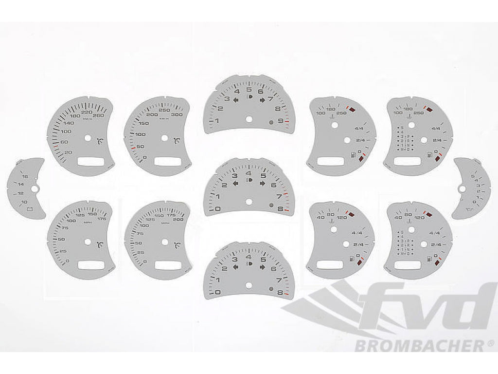 Gauge Faces 996 Turbo / 996.2 GT3 - Silver - With Tach Logo
