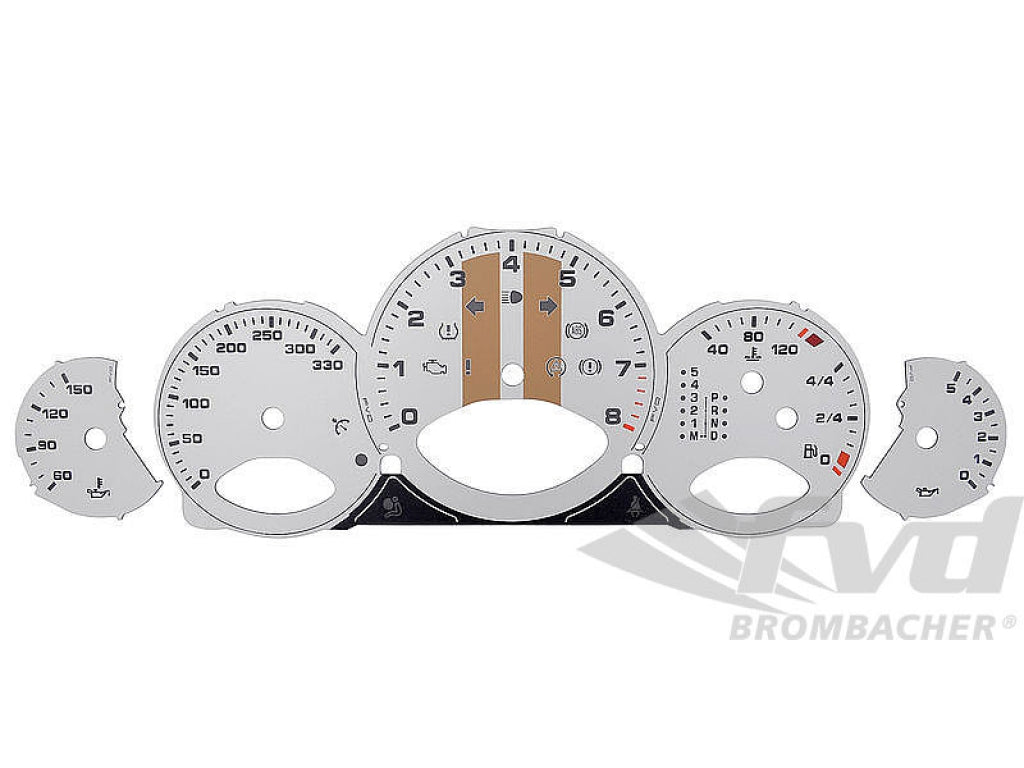 Gauge Faces silver 997 Km/h, Tiptronic with Classic-Look double stripes (RPM Gauge only)