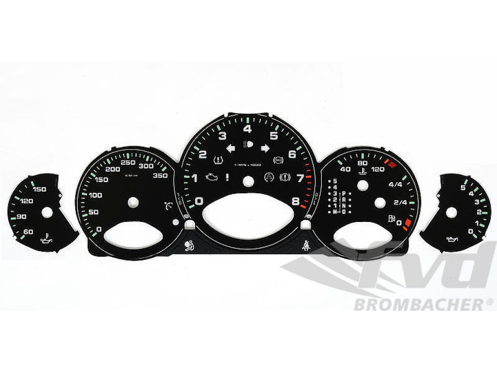 Gauge Faces Black 997 TT Km/h Tip, Tick Marks Pantone 353C