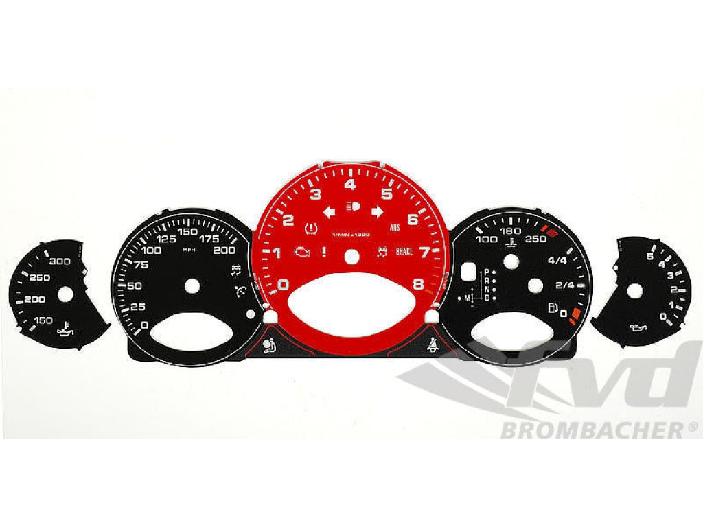 Gauge Faces black 997-2 GTS PDK mph tachometer in guards red with GTS Logo 200mph